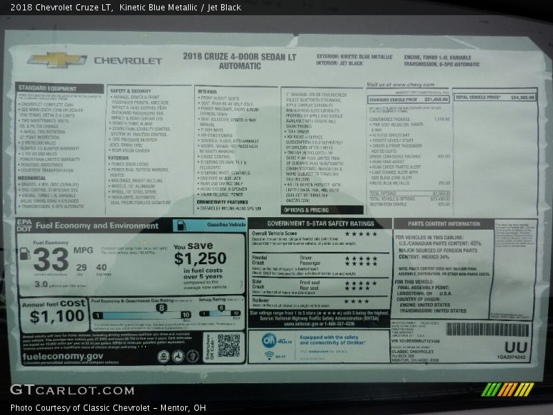 Kinetic Blue Metallic / Jet Black 2018 Chevrolet Cruze LT