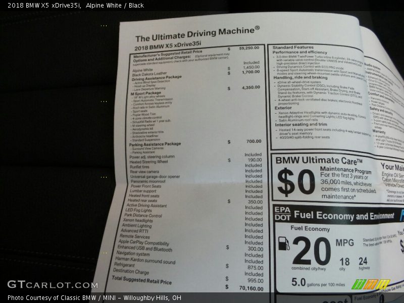 Alpine White / Black 2018 BMW X5 xDrive35i