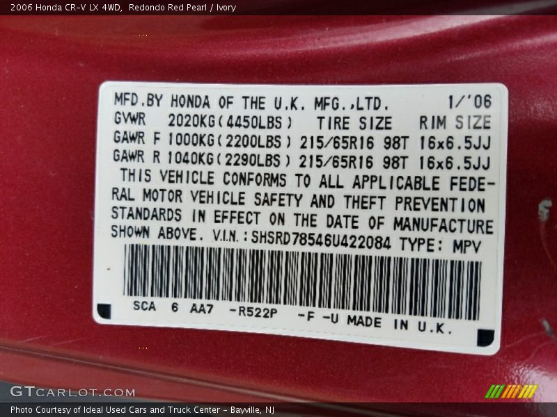 Redondo Red Pearl / Ivory 2006 Honda CR-V LX 4WD