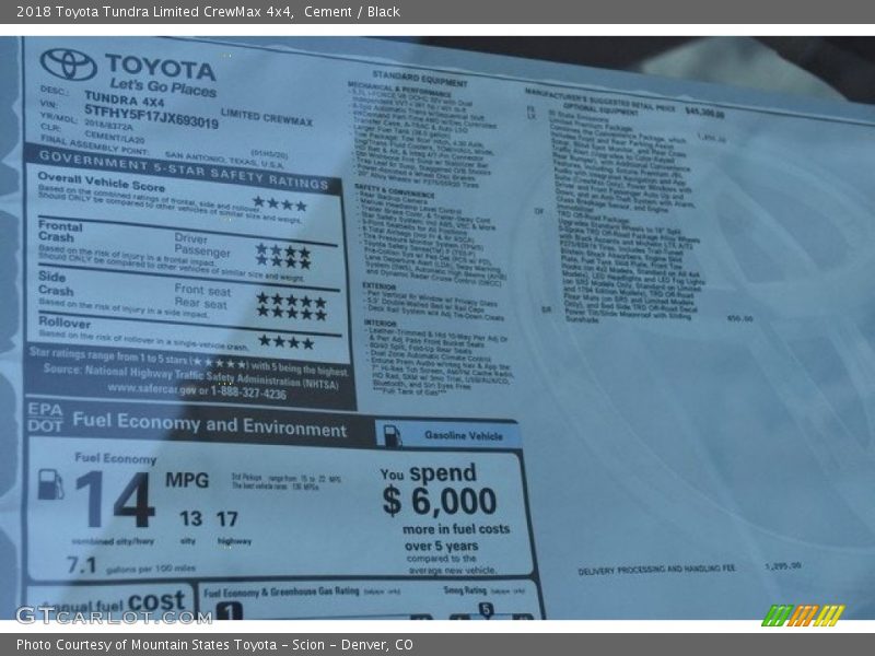  2018 Tundra Limited CrewMax 4x4 Window Sticker