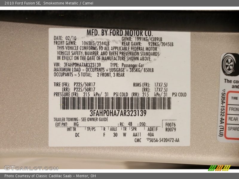 Smokestone Metallic / Camel 2010 Ford Fusion SE
