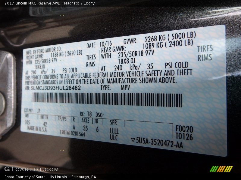 Magnetic / Ebony 2017 Lincoln MKC Reserve AWD