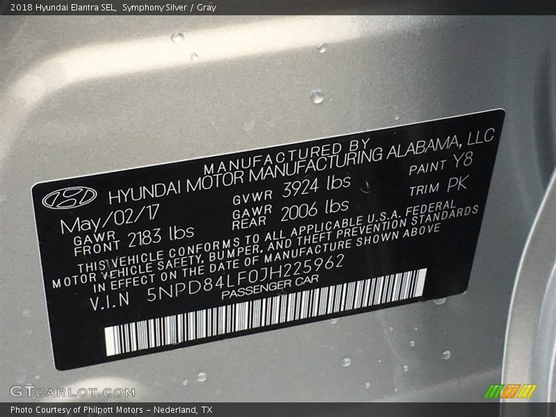 Symphony Silver / Gray 2018 Hyundai Elantra SEL
