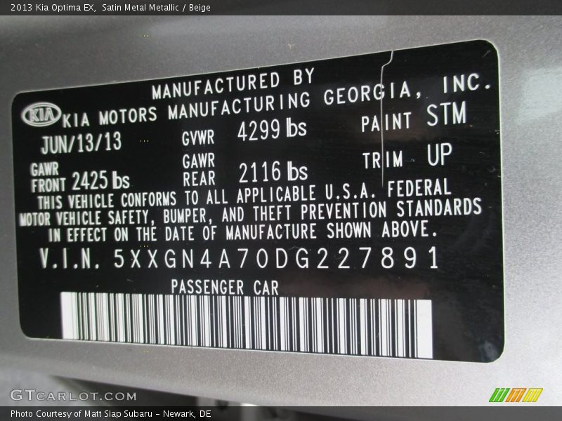 Satin Metal Metallic / Beige 2013 Kia Optima EX