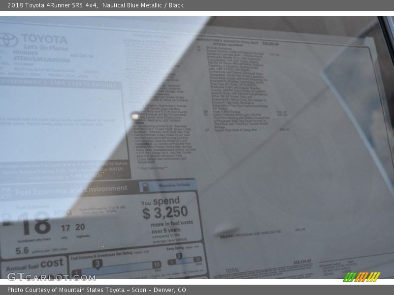 Nautical Blue Metallic / Black 2018 Toyota 4Runner SR5 4x4