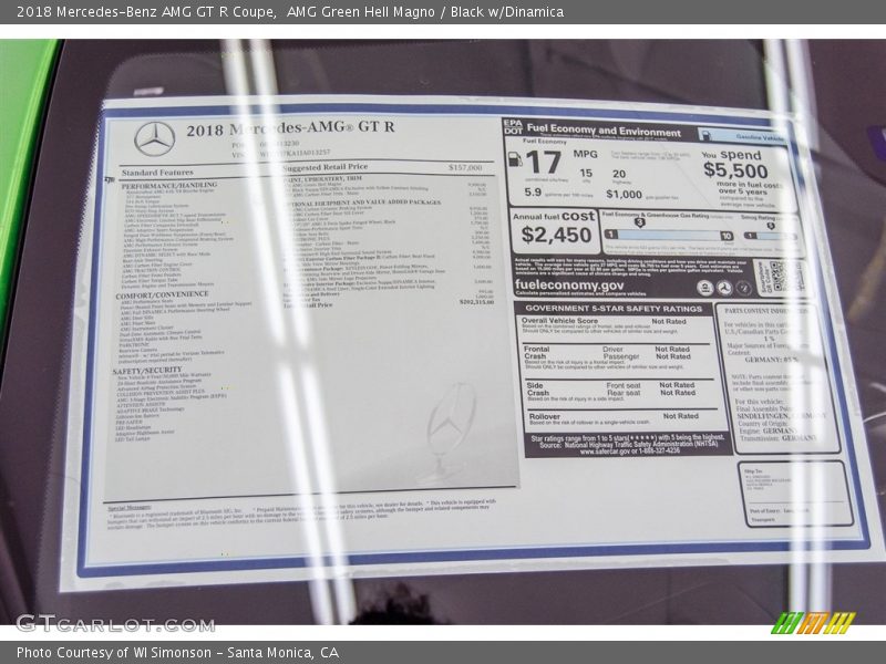  2018 AMG GT R Coupe Window Sticker
