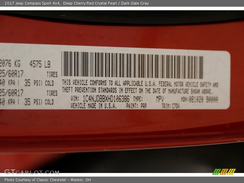 Deep Cherry Red Crystal Pearl / Dark Slate Gray 2017 Jeep Compass Sport 4x4
