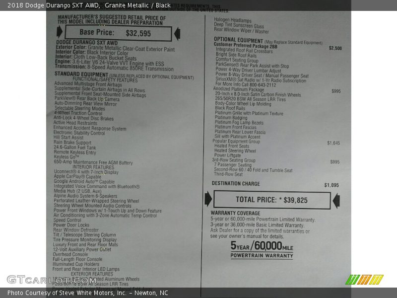 Granite Metallic / Black 2018 Dodge Durango SXT AWD