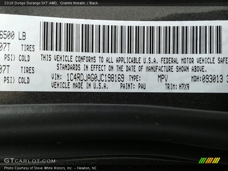 Granite Metallic / Black 2018 Dodge Durango SXT AWD