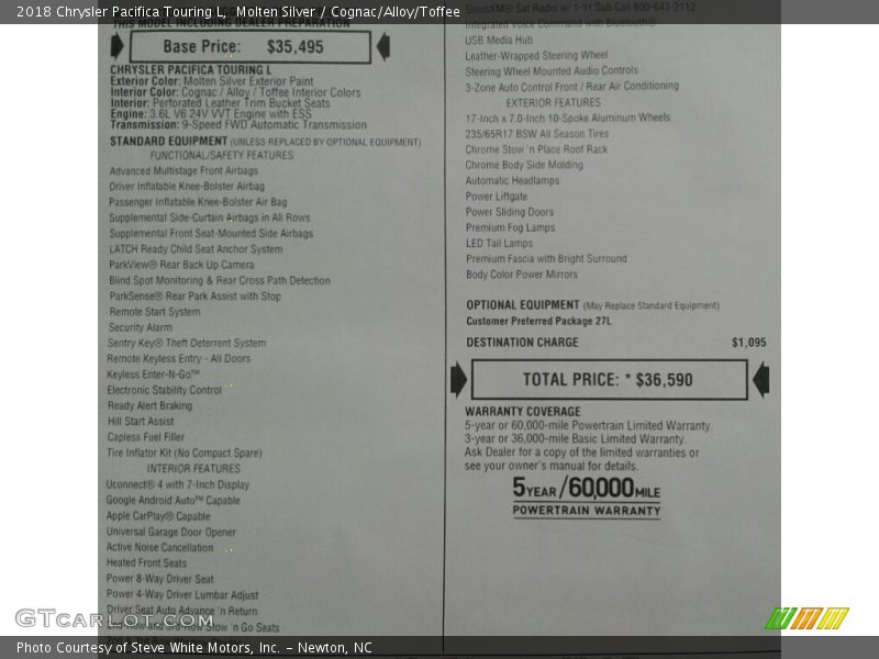 Molten Silver / Cognac/Alloy/Toffee 2018 Chrysler Pacifica Touring L