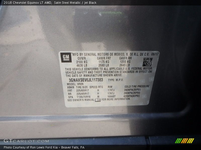 Satin Steel Metallic / Jet Black 2018 Chevrolet Equinox LT AWD