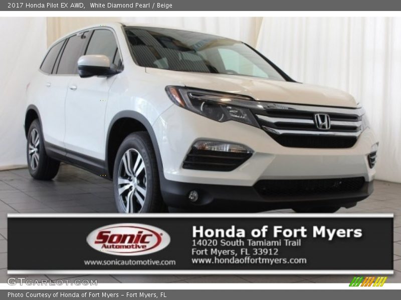 White Diamond Pearl / Beige 2017 Honda Pilot EX AWD