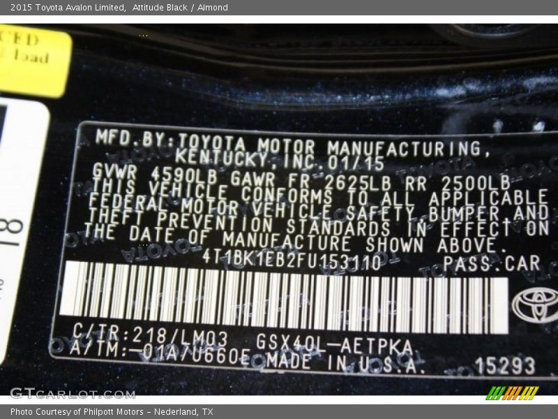 Attitude Black / Almond 2015 Toyota Avalon Limited