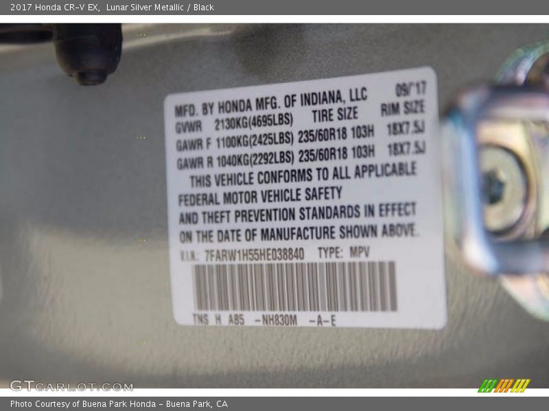 Lunar Silver Metallic / Black 2017 Honda CR-V EX