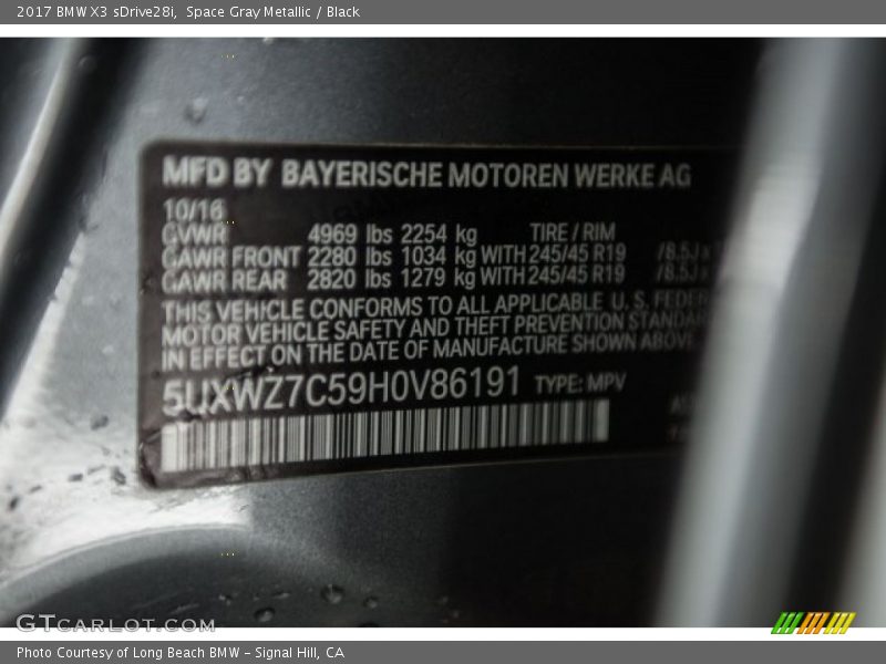 Space Gray Metallic / Black 2017 BMW X3 sDrive28i