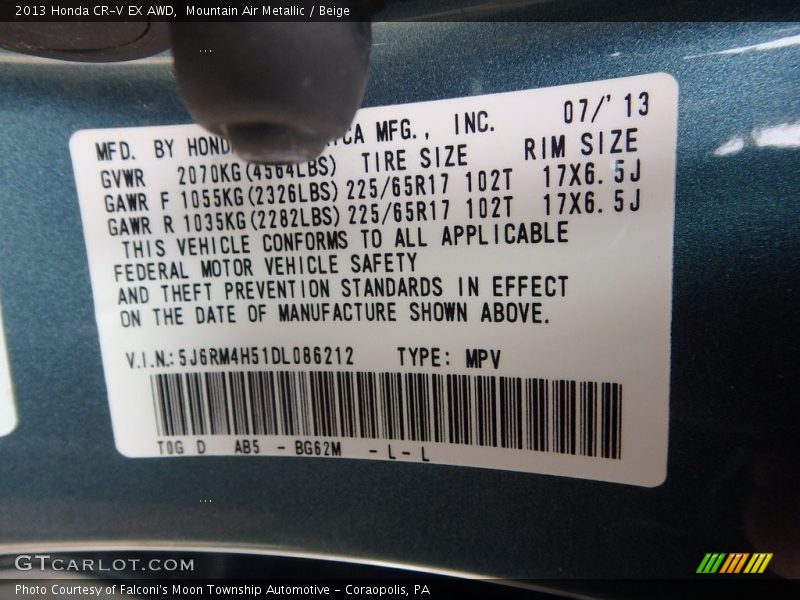 Mountain Air Metallic / Beige 2013 Honda CR-V EX AWD