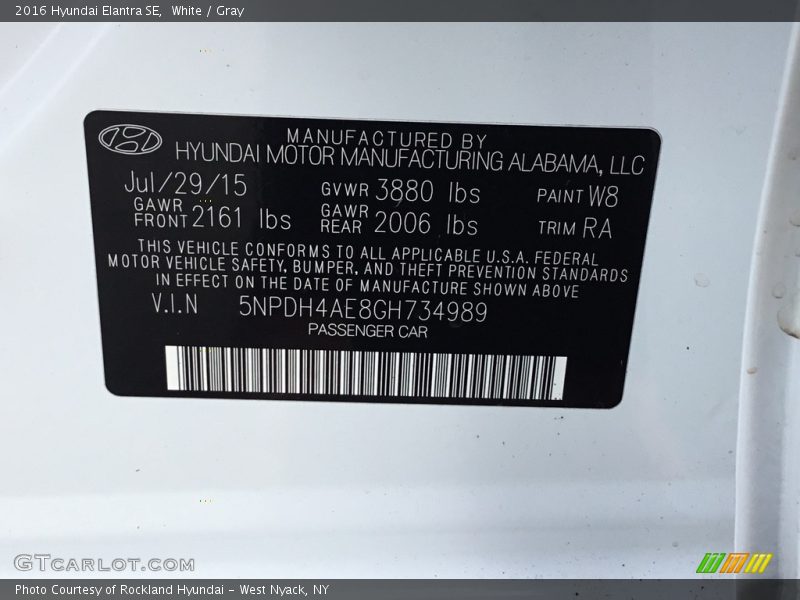 White / Gray 2016 Hyundai Elantra SE