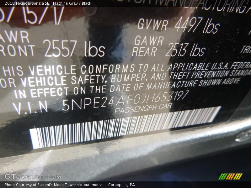 Machine Gray / Black 2018 Hyundai Sonata SE