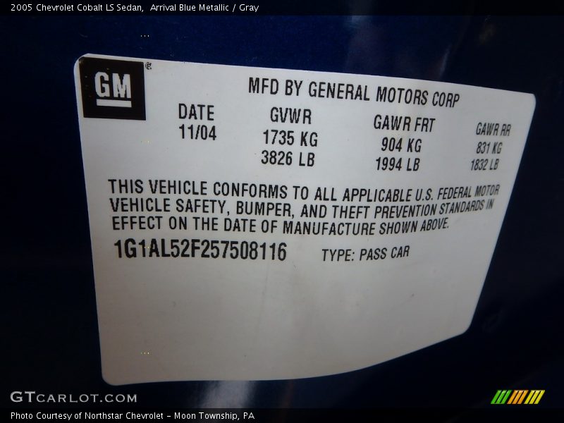 Arrival Blue Metallic / Gray 2005 Chevrolet Cobalt LS Sedan