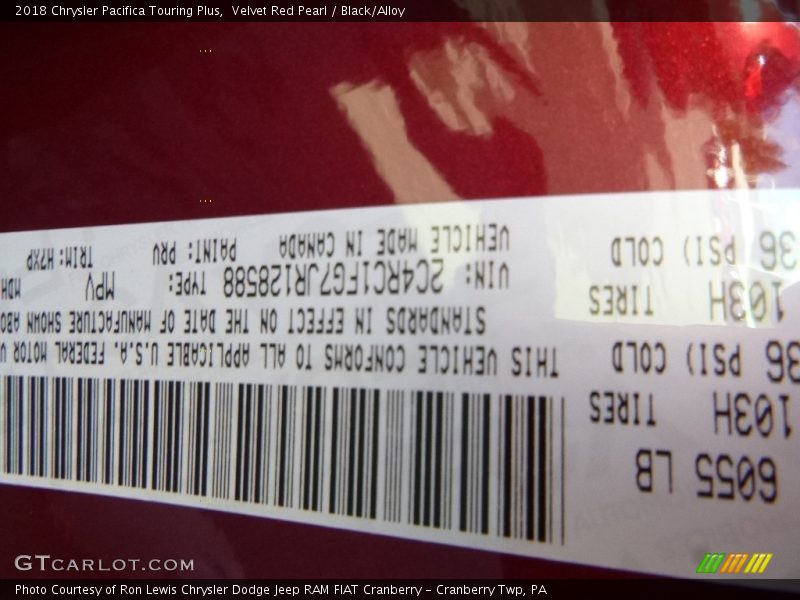 Velvet Red Pearl / Black/Alloy 2018 Chrysler Pacifica Touring Plus