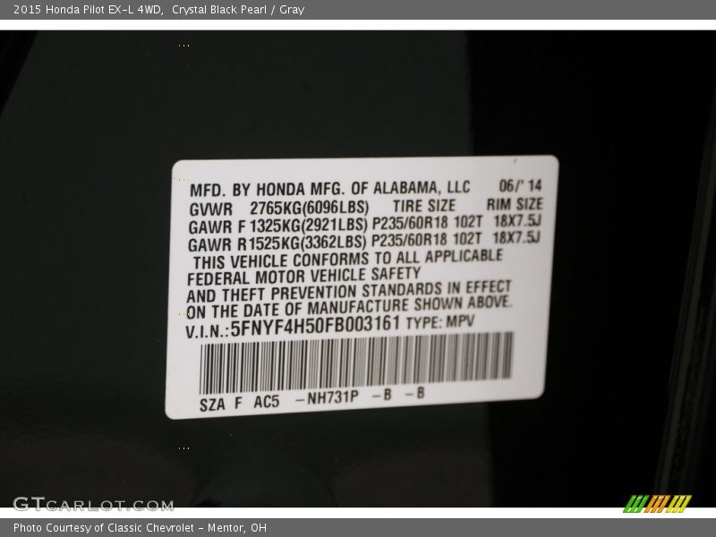 Crystal Black Pearl / Gray 2015 Honda Pilot EX-L 4WD