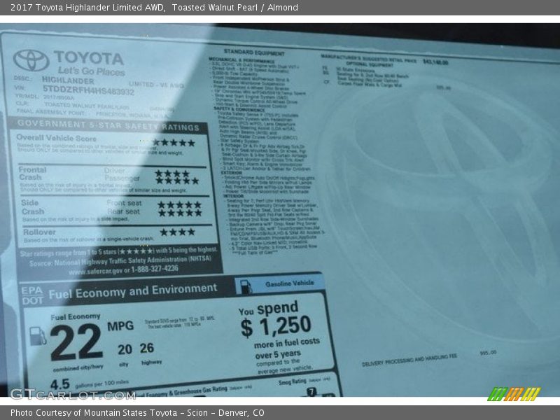 Toasted Walnut Pearl / Almond 2017 Toyota Highlander Limited AWD
