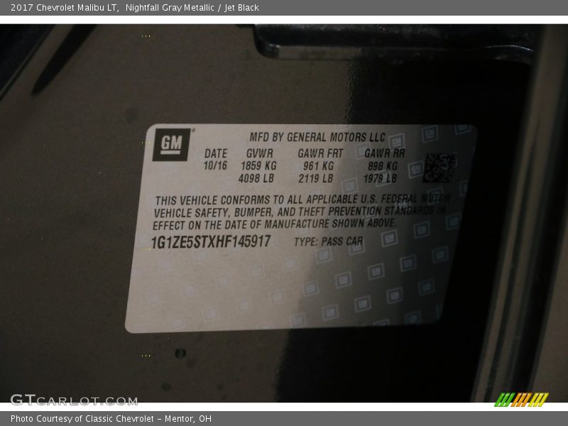Nightfall Gray Metallic / Jet Black 2017 Chevrolet Malibu LT