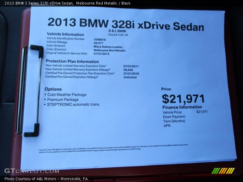 Melbourne Red Metallic / Black 2013 BMW 3 Series 328i xDrive Sedan