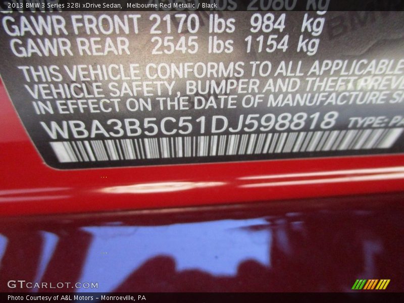 Melbourne Red Metallic / Black 2013 BMW 3 Series 328i xDrive Sedan