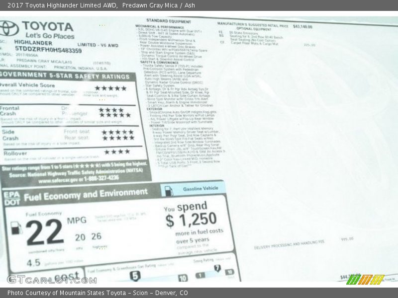 Predawn Gray Mica / Ash 2017 Toyota Highlander Limited AWD