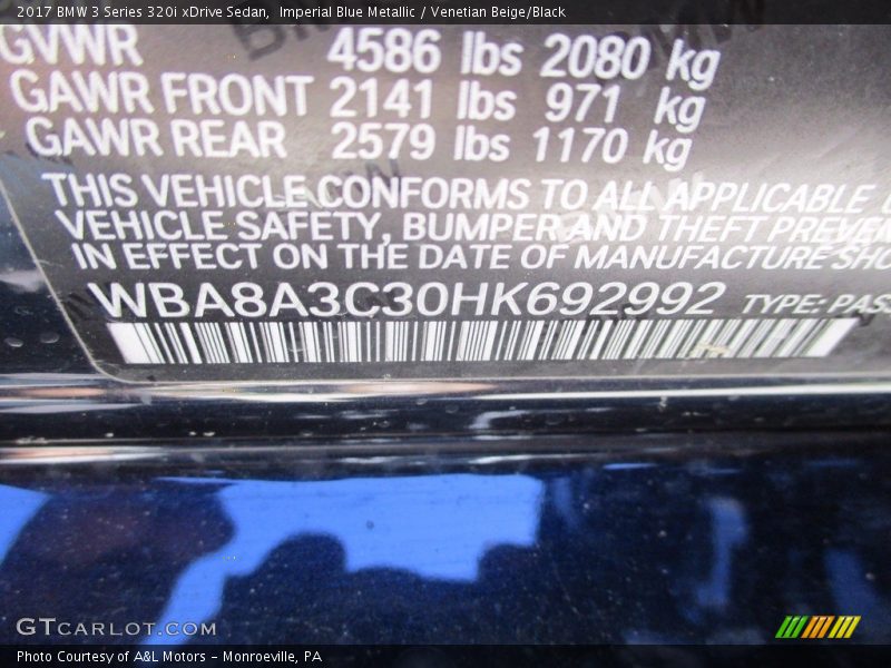 Imperial Blue Metallic / Venetian Beige/Black 2017 BMW 3 Series 320i xDrive Sedan