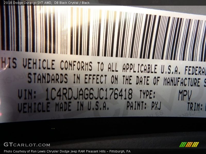 DB Black Crystal / Black 2018 Dodge Durango SXT AWD
