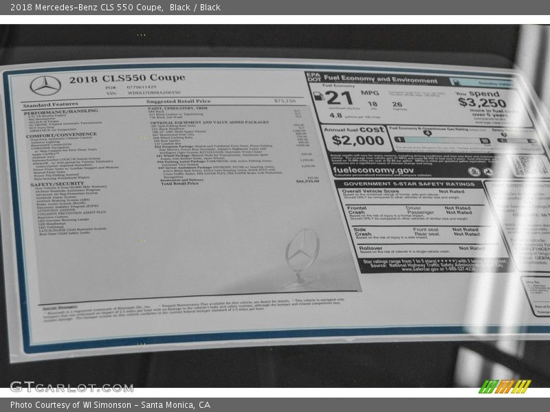  2018 CLS 550 Coupe Window Sticker