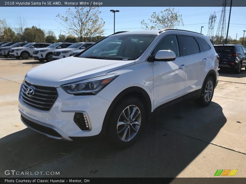 Monaco White / Beige 2018 Hyundai Santa Fe SE AWD