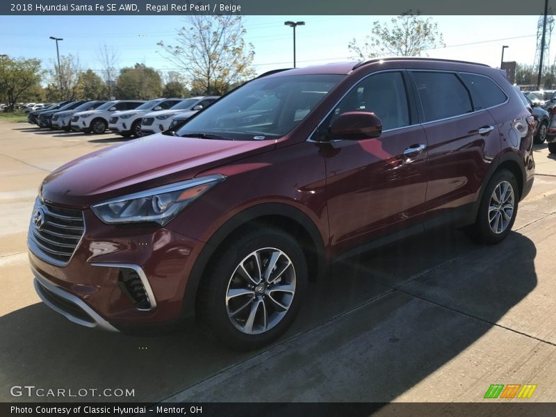 Regal Red Pearl / Beige 2018 Hyundai Santa Fe SE AWD