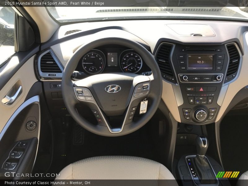 Pearl White / Beige 2018 Hyundai Santa Fe Sport AWD