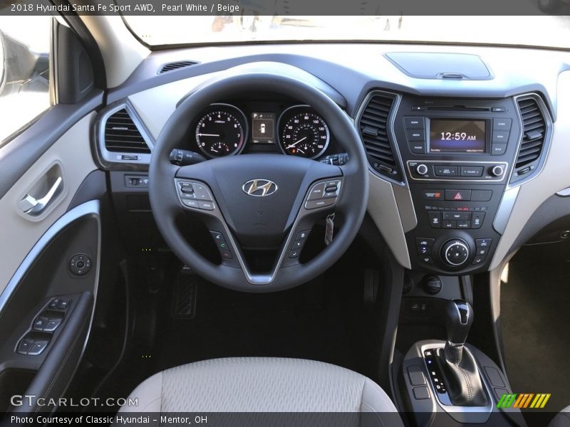 Pearl White / Beige 2018 Hyundai Santa Fe Sport AWD