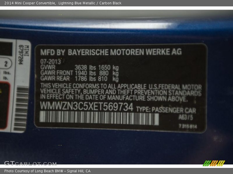 Lightning Blue Metallic / Carbon Black 2014 Mini Cooper Convertible