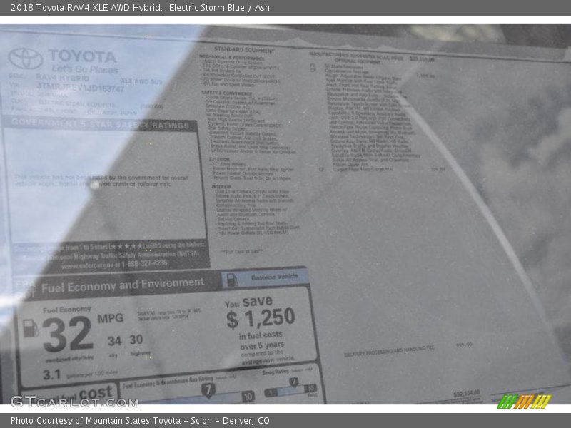  2018 RAV4 XLE AWD Hybrid Window Sticker