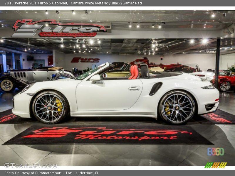 Carrara White Metallic / Black/Garnet Red 2015 Porsche 911 Turbo S Cabriolet