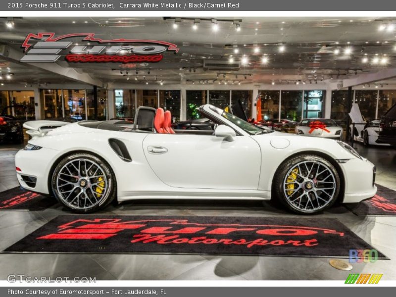 Carrara White Metallic / Black/Garnet Red 2015 Porsche 911 Turbo S Cabriolet