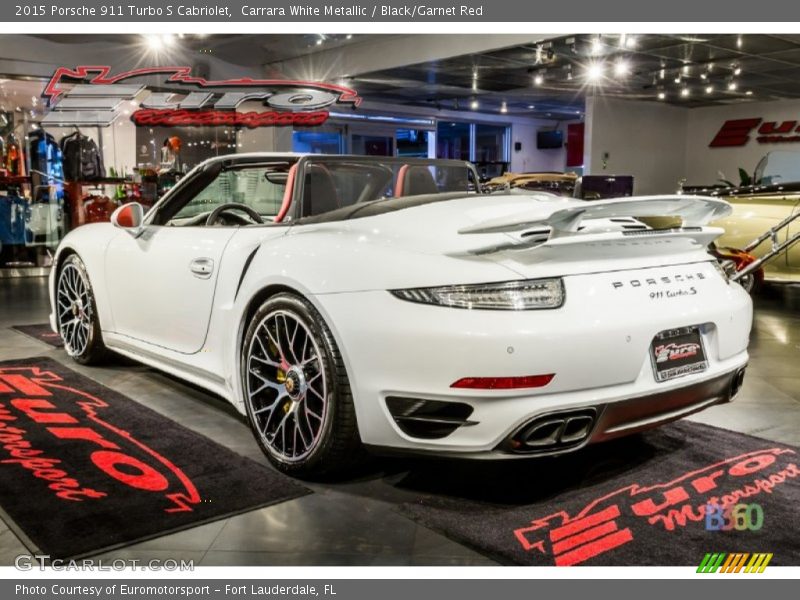 Carrara White Metallic / Black/Garnet Red 2015 Porsche 911 Turbo S Cabriolet