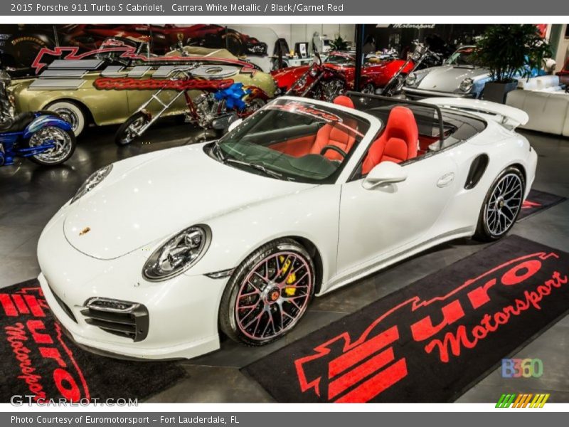 Carrara White Metallic / Black/Garnet Red 2015 Porsche 911 Turbo S Cabriolet