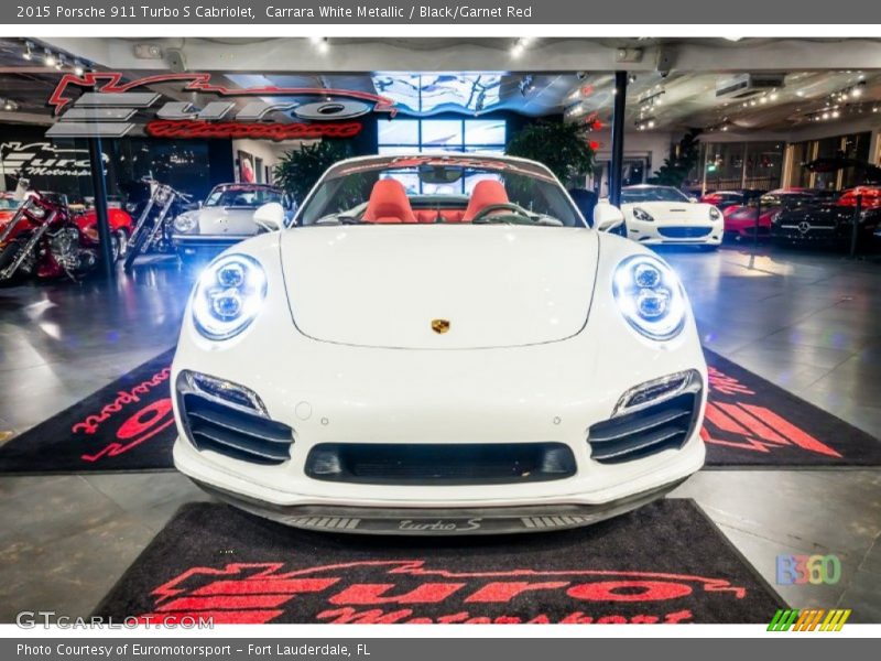 Carrara White Metallic / Black/Garnet Red 2015 Porsche 911 Turbo S Cabriolet