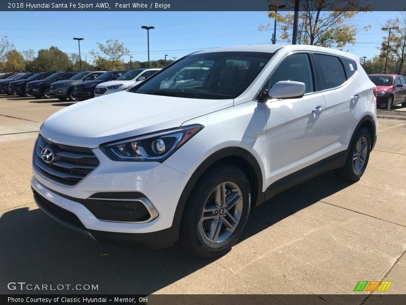 Pearl White / Beige 2018 Hyundai Santa Fe Sport AWD