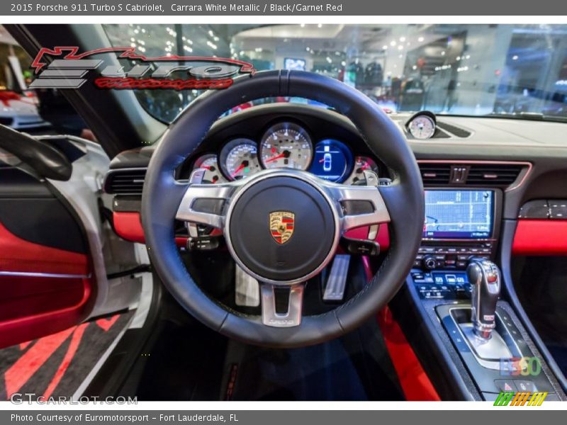 Carrara White Metallic / Black/Garnet Red 2015 Porsche 911 Turbo S Cabriolet