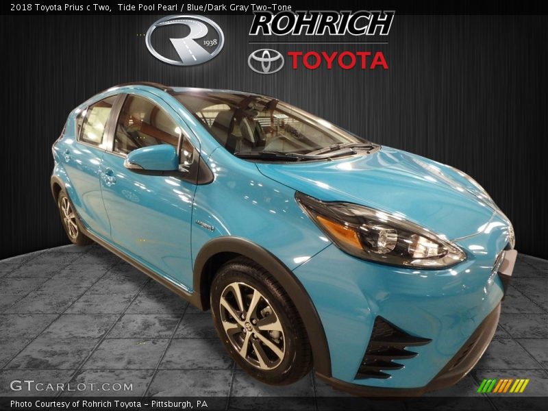 Tide Pool Pearl / Blue/Dark Gray Two-Tone 2018 Toyota Prius c Two