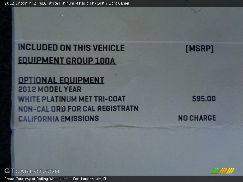 White Platinum Metallic Tri-Coat / Light Camel 2012 Lincoln MKZ FWD