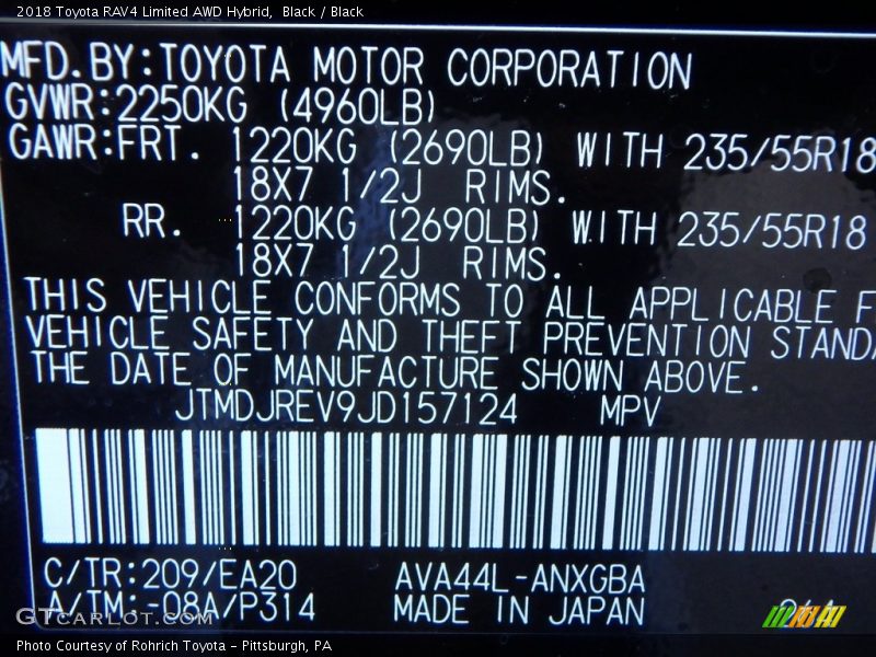 Black / Black 2018 Toyota RAV4 Limited AWD Hybrid