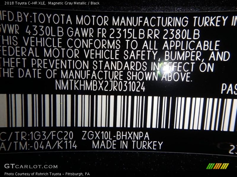 Magnetic Gray Metallic / Black 2018 Toyota C-HR XLE